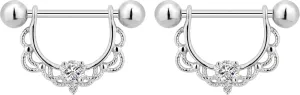 Forbidden Body Jewelry 14g-16g Surgical Steel & Gold Plated CZ Crystal Lacey Partial Nipple Shield Filigree Barbell Set