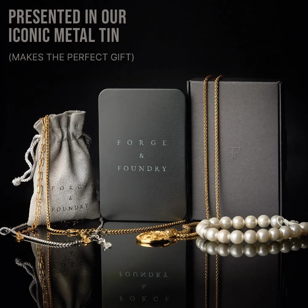 Forge & Foundry Men's 8mm Shell Pearl (Man-Made) Bracelet [Small, Medium, Large and Adjustable Sizing Options] | Marlow | Refined Hand-Crafted Jewelry, Designed by Jewelers, Forged for Men [Marlow]