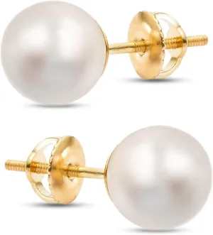 Freshwater Pearl Stud Earrings on Solid 14K Gold Screw Back Posts By ISAAC WESTMAN