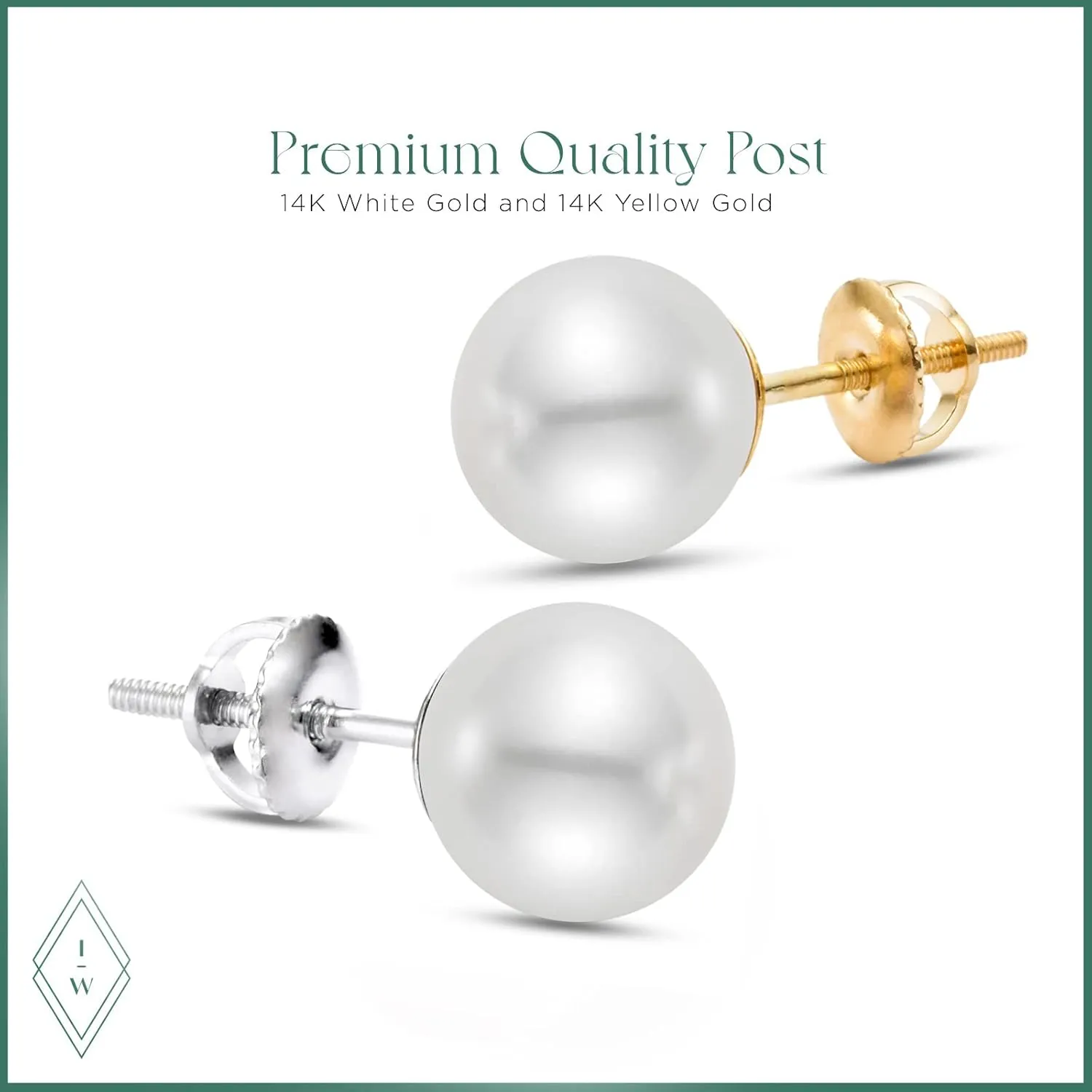 Freshwater Pearl Stud Earrings on Solid 14K Gold Screw Back Posts By ISAAC WESTMAN