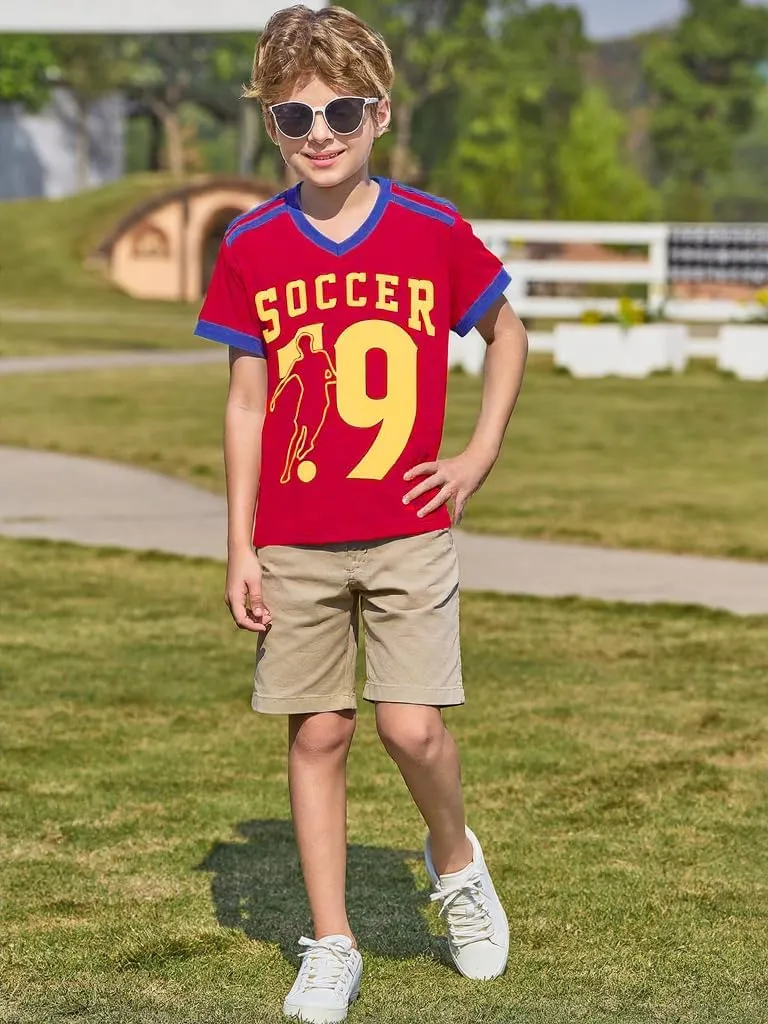 FRYAID Soccer Shirt Men Kids Family Matching Shirt Game Day Shirt Football Graphic Tee Soccer Lover V-Neck Short Sleeve Top