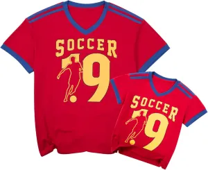 FRYAID Soccer Shirt Men Kids Family Matching Shirt Game Day Shirt Football Graphic Tee Soccer Lover V-Neck Short Sleeve Top