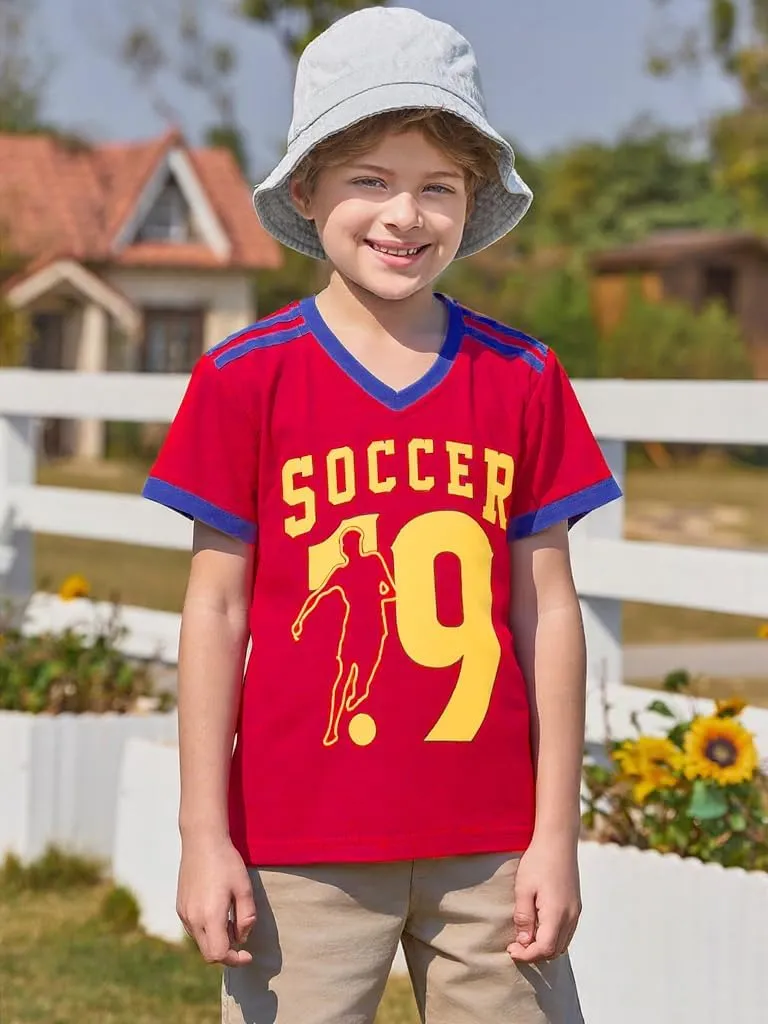FRYAID Soccer Shirt Men Kids Family Matching Shirt Game Day Shirt Football Graphic Tee Soccer Lover V-Neck Short Sleeve Top