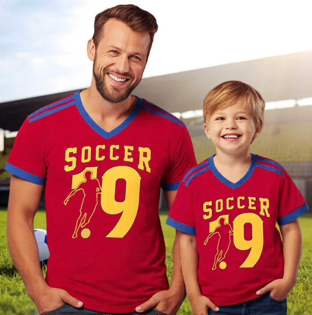 FRYAID Soccer Shirt Men Kids Family Matching Shirt Game Day Shirt Football Graphic Tee Soccer Lover V-Neck Short Sleeve Top