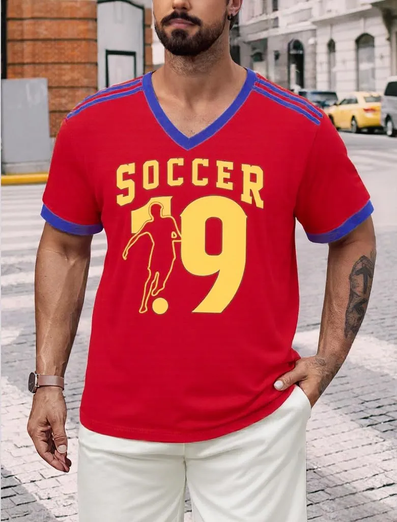 FRYAID Soccer Shirt Men Kids Family Matching Shirt Game Day Shirt Football Graphic Tee Soccer Lover V-Neck Short Sleeve Top