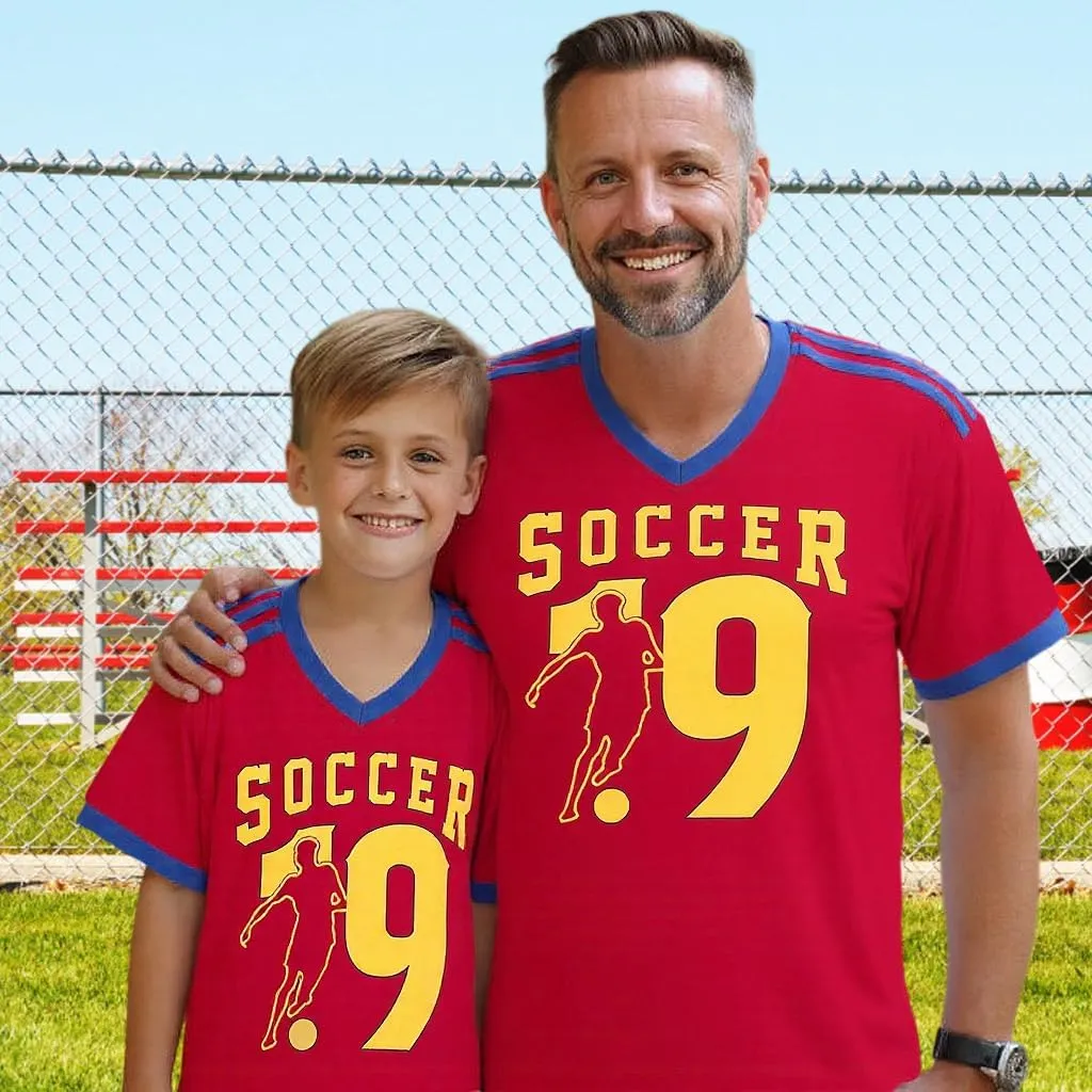 FRYAID Soccer Shirt Men Kids Family Matching Shirt Game Day Shirt Football Graphic Tee Soccer Lover V-Neck Short Sleeve Top