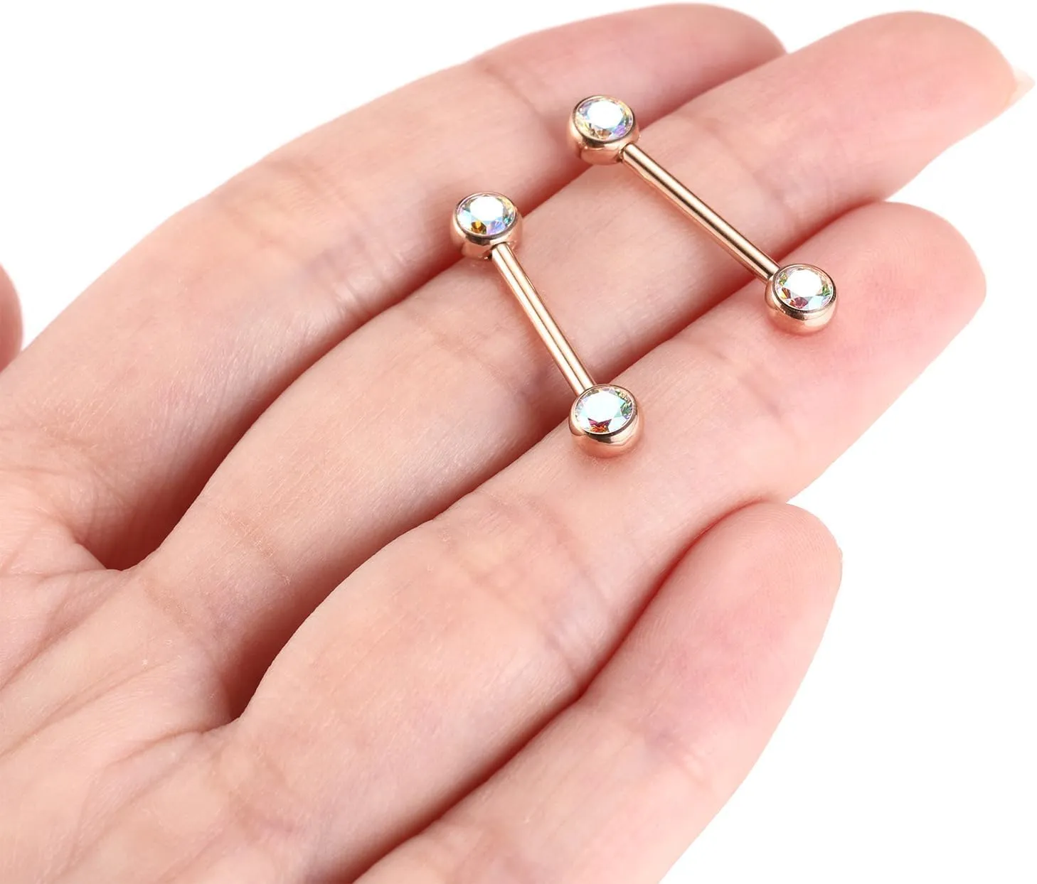 FUNLMO 1 Pair 14G Nipple Rings Flat Back Nipple Piercing Jewelry G23 Titanium Nipple Jewelry Internally Threaded Nipple Barbell Tongue Bridge Piercing Jewelry for Women