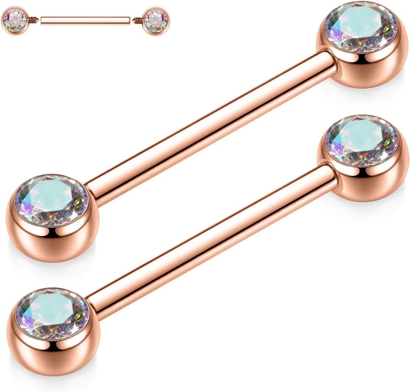 FUNLMO 1 Pair 14G Nipple Rings Flat Back Nipple Piercing Jewelry G23 Titanium Nipple Jewelry Internally Threaded Nipple Barbell Tongue Bridge Piercing Jewelry for Women