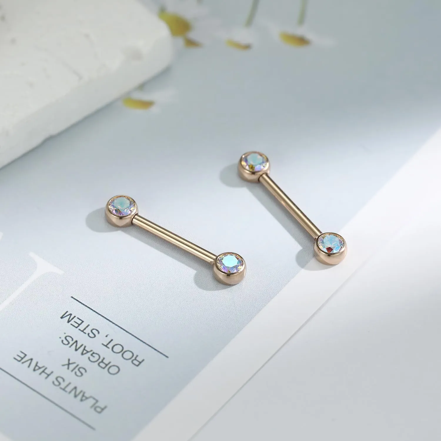 FUNLMO 1 Pair 14G Nipple Rings Flat Back Nipple Piercing Jewelry G23 Titanium Nipple Jewelry Internally Threaded Nipple Barbell Tongue Bridge Piercing Jewelry for Women