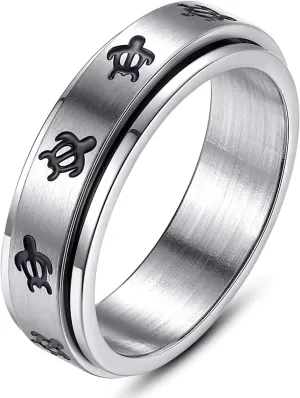 Fuqimanman2020 6mm Sea Turtle Spinner Band Ring Anxiety Relief Fidget Anti Stress Rings Stainless Steel Enamel Relieving for Women Men Couple Hawaiian Beach Animal Jewelry