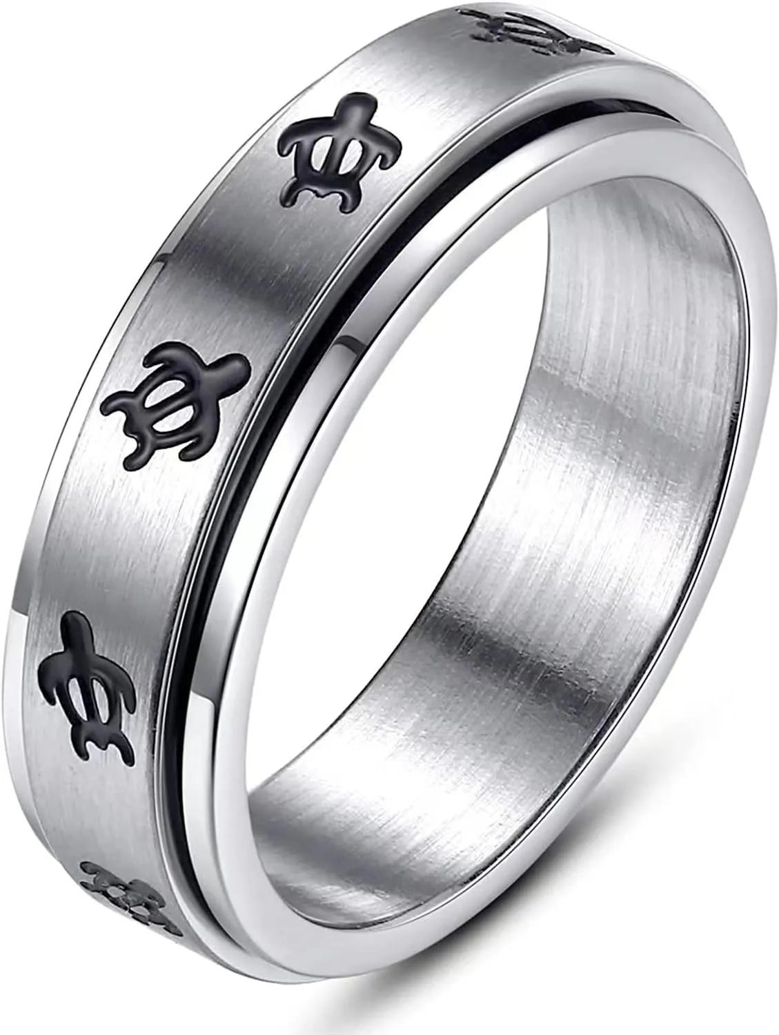 Fuqimanman2020 6mm Sea Turtle Spinner Band Ring Anxiety Relief Fidget Anti Stress Rings Stainless Steel Enamel Relieving for Women Men Couple Hawaiian Beach Animal Jewelry