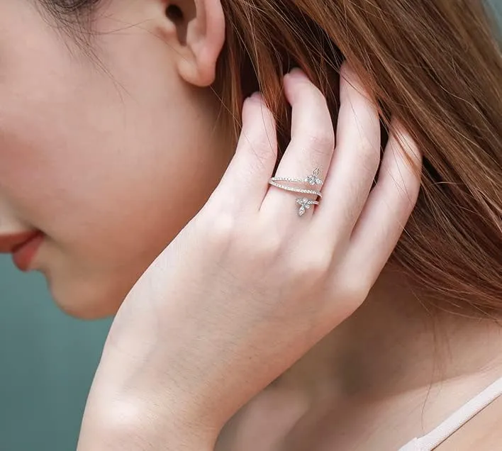 Fuqimanman2020 Dainty Double Butterfly Ring for Women and Teens - Cute Crystal Jewelry - Sizes 6-10