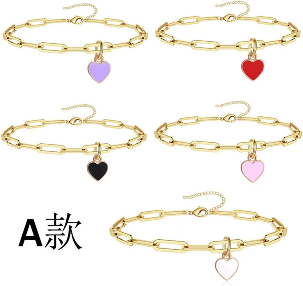 Fuqimanman2020 Sweet Enamel Forever Love Heart Shape Link Bracelet Paperclip Chain Stainless Steel Necklace for Mom Wife Lover Valentine's Day Preppy Jewelry