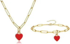 Fuqimanman2020 Sweet Enamel Forever Love Heart Shape Link Bracelet Paperclip Chain Stainless Steel Necklace for Mom Wife Lover Valentine's Day Preppy Jewelry