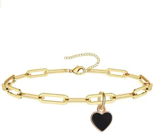 Fuqimanman2020 Sweet Enamel Forever Love Heart Shape Link Bracelet Paperclip Chain Stainless Steel Necklace for Mom Wife Lover Valentine's Day Preppy Jewelry