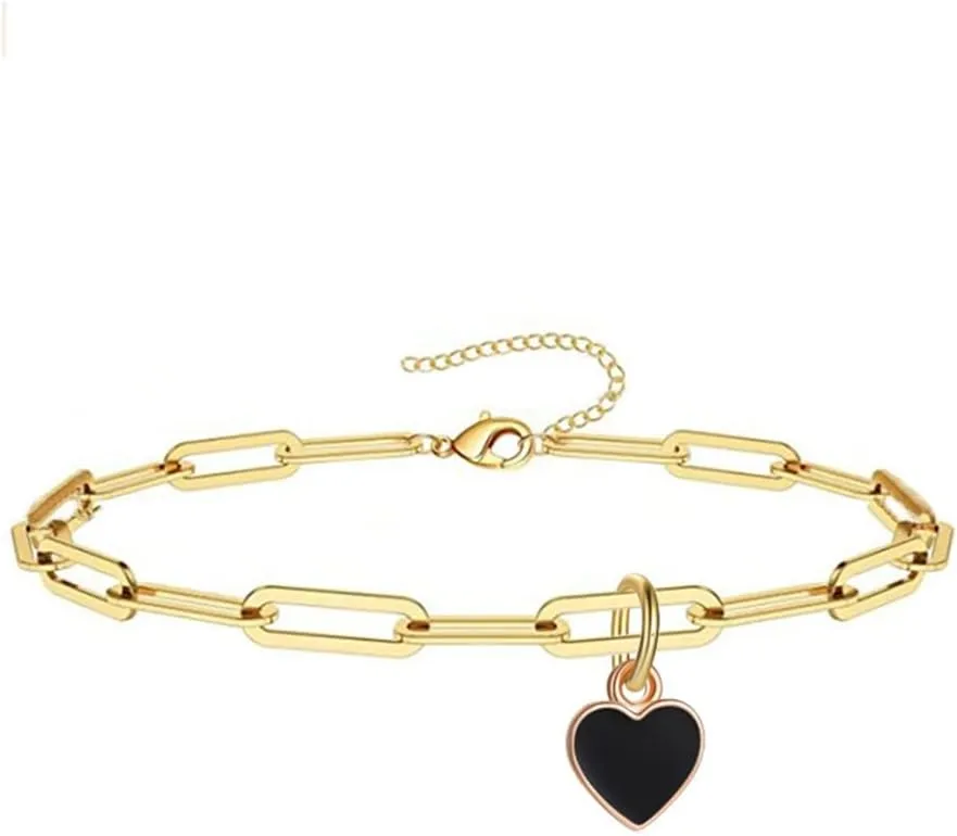 Fuqimanman2020 Sweet Enamel Forever Love Heart Shape Link Bracelet Paperclip Chain Stainless Steel Necklace for Mom Wife Lover Valentine's Day Preppy Jewelry