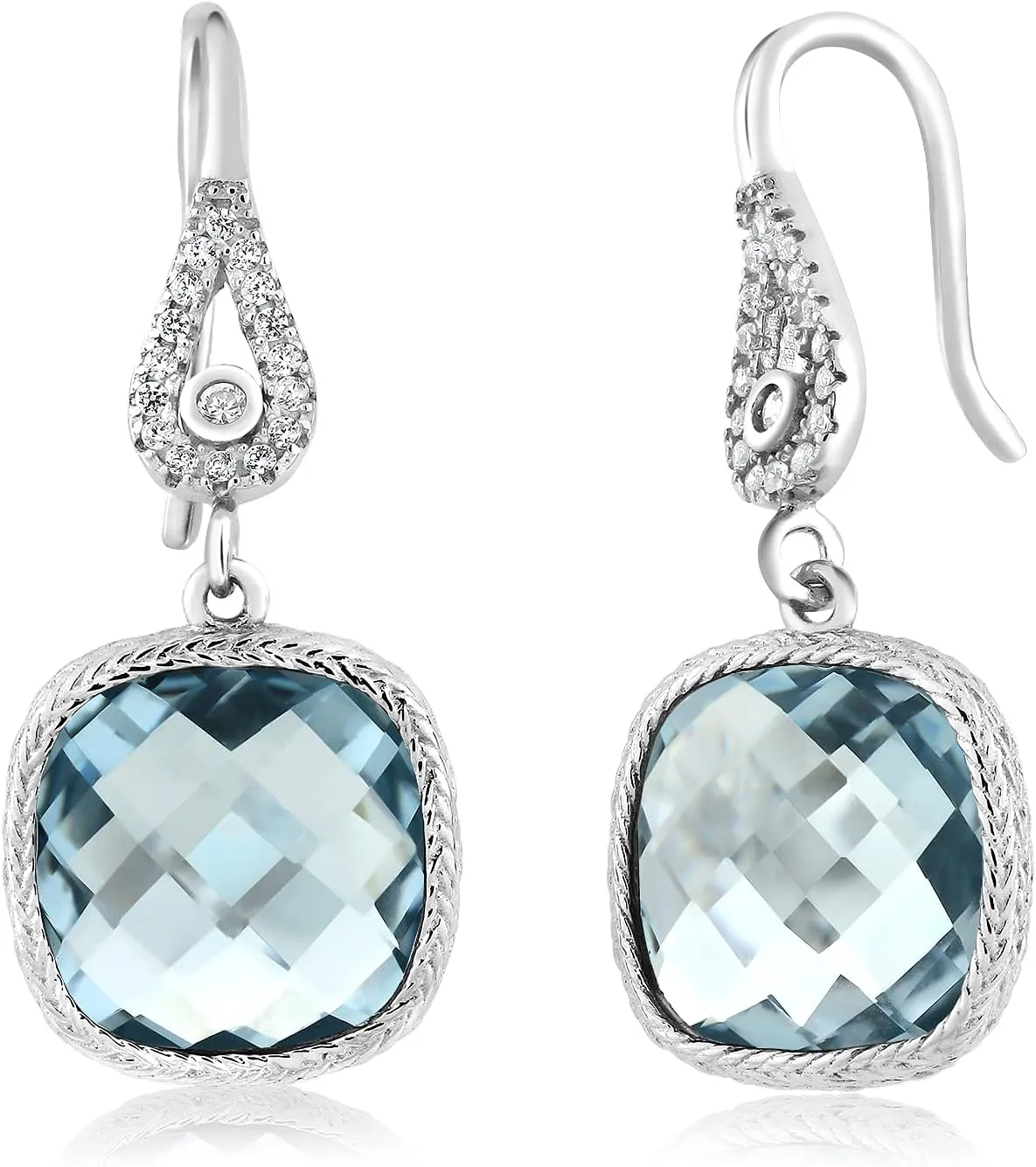 Gem Stone King 11.00 Cttw Simulated Aquamarine Dangle Earrings For Women | 925 Sterling Silver | March Birthstone | Cushion Cut 30X12MM | Fine Jewelry Gifts for Her Mom Women Wife