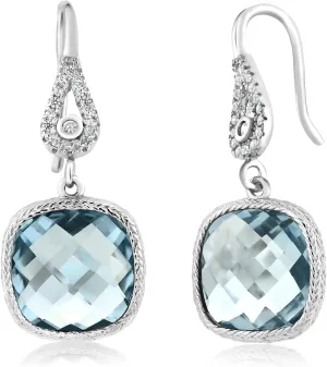 Gem Stone King 11.00 Cttw Simulated Aquamarine Dangle Earrings For Women | 925 Sterling Silver | March Birthstone | Cushion Cut 30X12MM | Fine Jewelry Gifts for Her Mom Women Wife