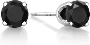 Gem Stone King 14K White Gold Black Diamond Stud Earrings For Women Men (0.50 Cttw, Round 4MM)