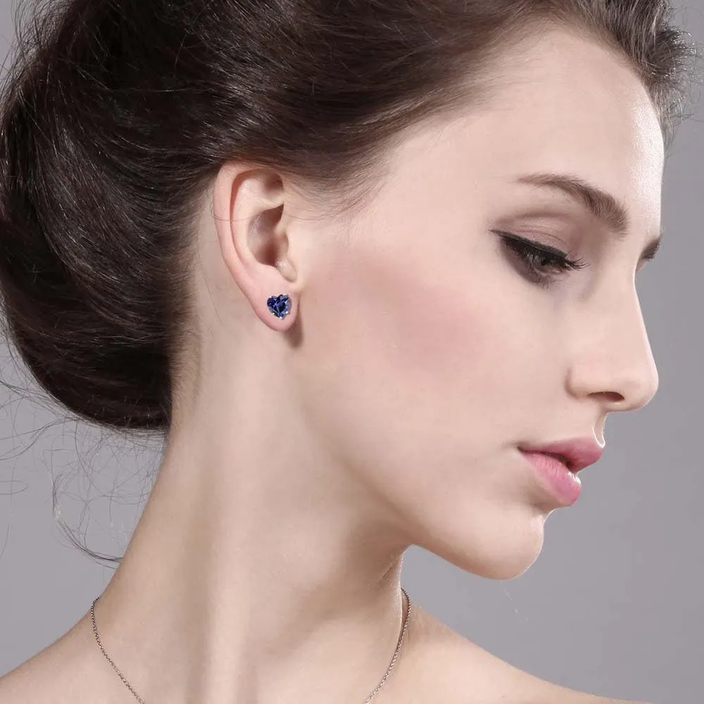 Gem Stone King 6MM Heart Shape Gemstone Birthstone Stud Earrings | 925 Sterling Silver | Heart Earrings For Women Men | Fine Jewelry Gifts for Her Mom Women Wife