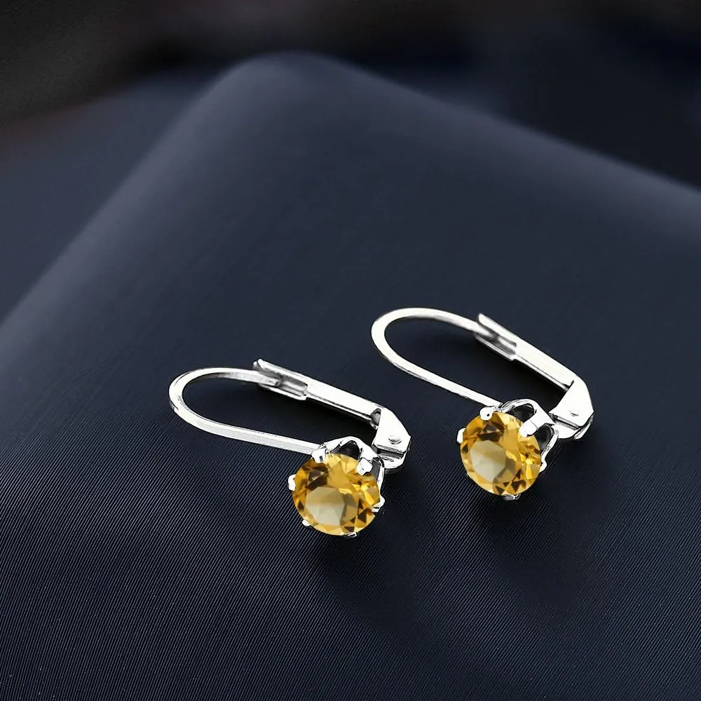 Gem Stone King 6MM Round Gemstone Birthstone Leverback Earrings For Women | 925 Sterling Silver | Fine Jewelry Gifts for Her Mom Women Wife