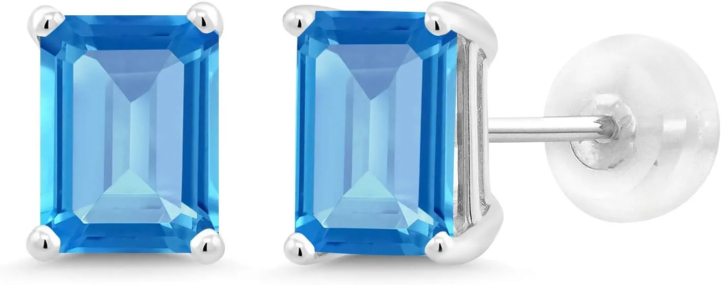 Gem Stone King Solid 14K Gold 7X5MM Emerald Cut Gemstone Birthstone Stud Earrings | Gold Earrings For Women Men
