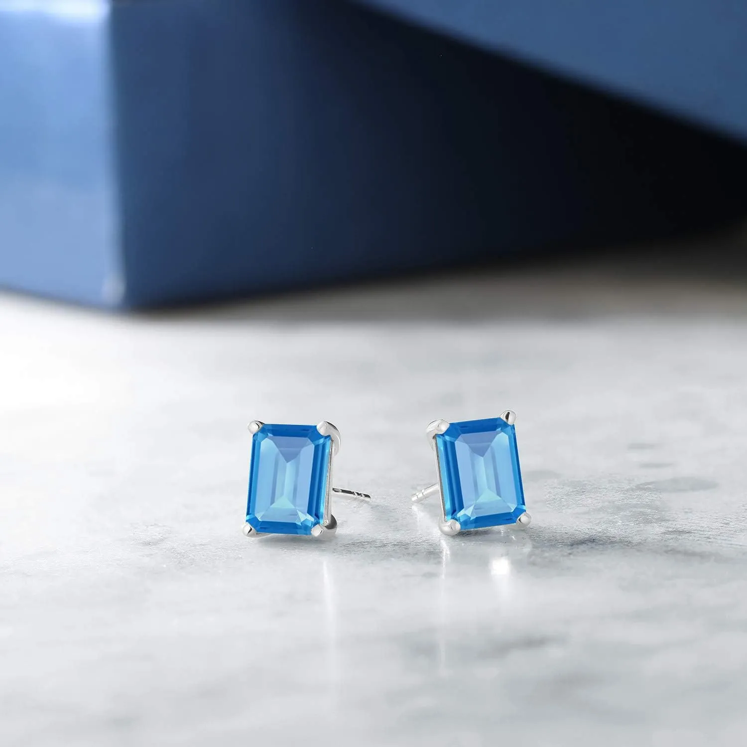 Gem Stone King Solid 14K Gold 7X5MM Emerald Cut Gemstone Birthstone Stud Earrings | Gold Earrings For Women Men