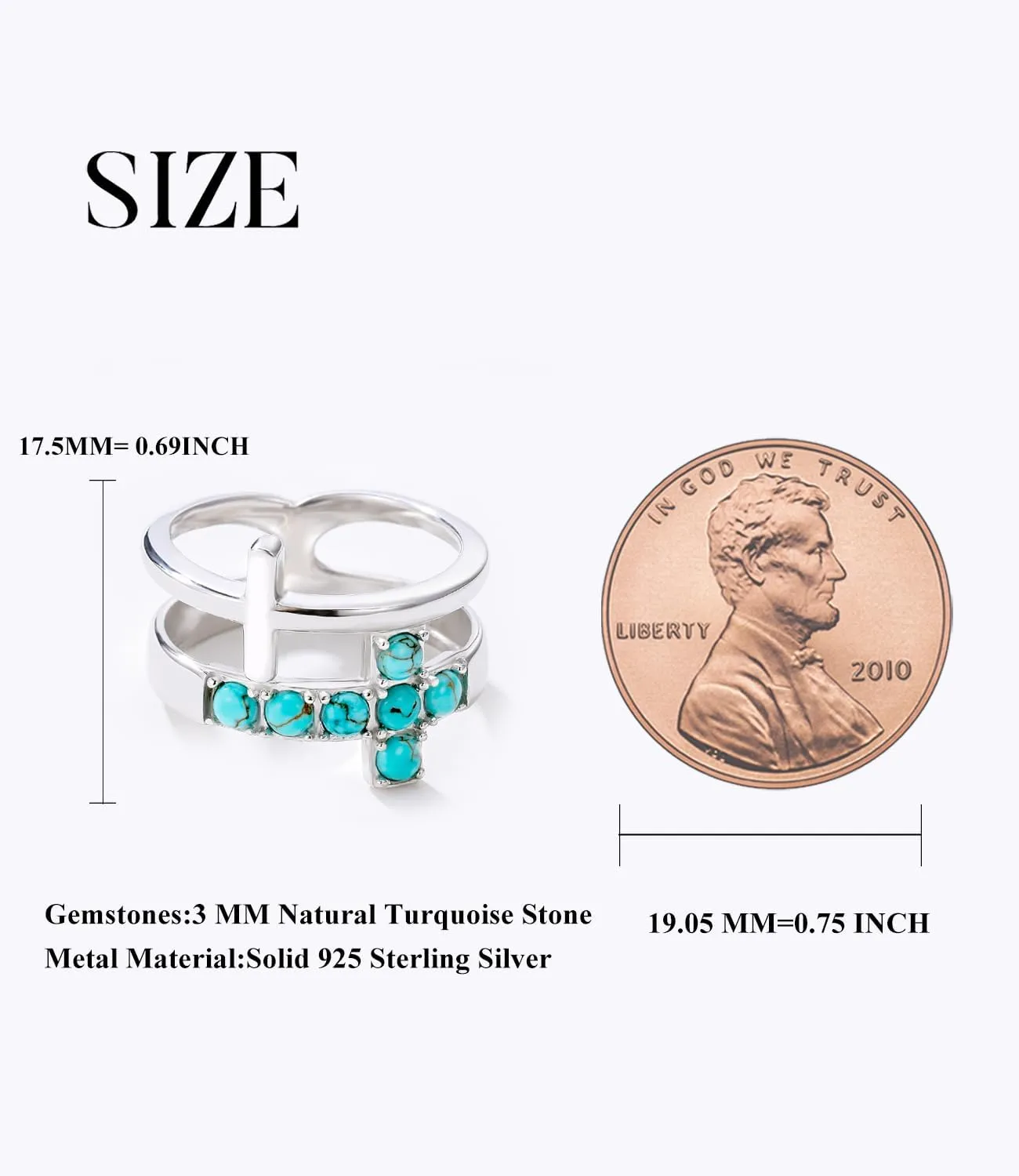 Genuine Turquoise Double Cross Rings for Women 925 Sterling Silver Layered Pray Through It Rings Jewelry for Her Mom Wife