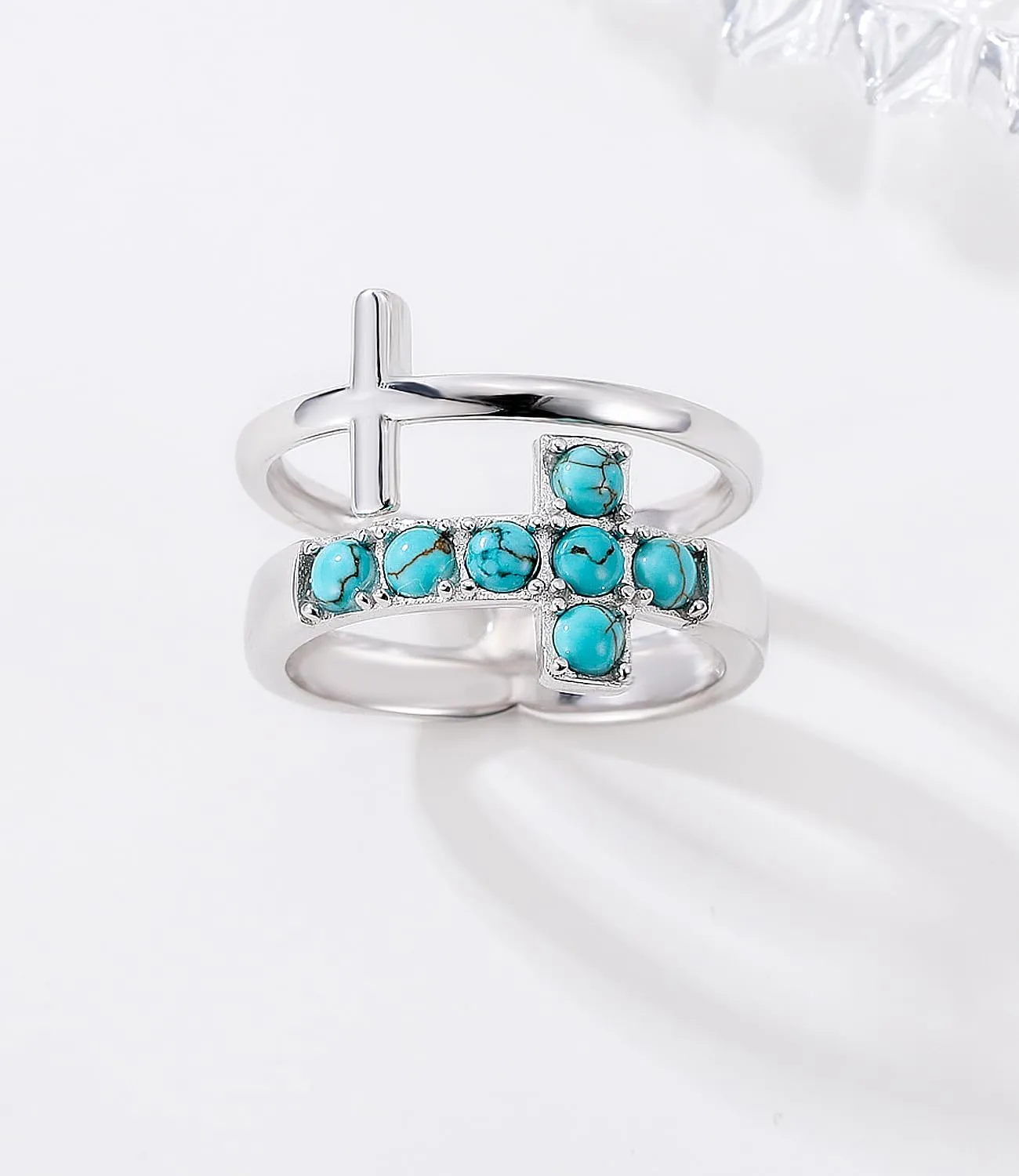 Genuine Turquoise Double Cross Rings for Women 925 Sterling Silver Layered Pray Through It Rings Jewelry for Her Mom Wife