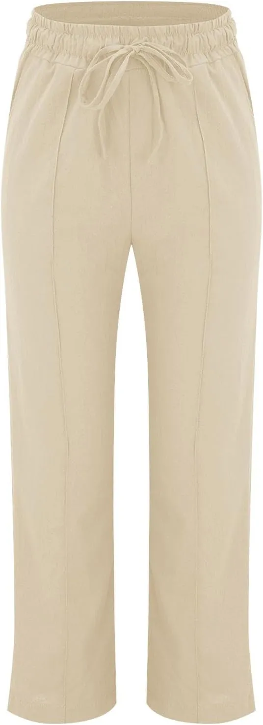 GIERIDUC Women's Cotton Linen Summer Palazzo Pants Casual Flowy Wide Leg Beach Trousers with Pockets Spring Outfits 2025