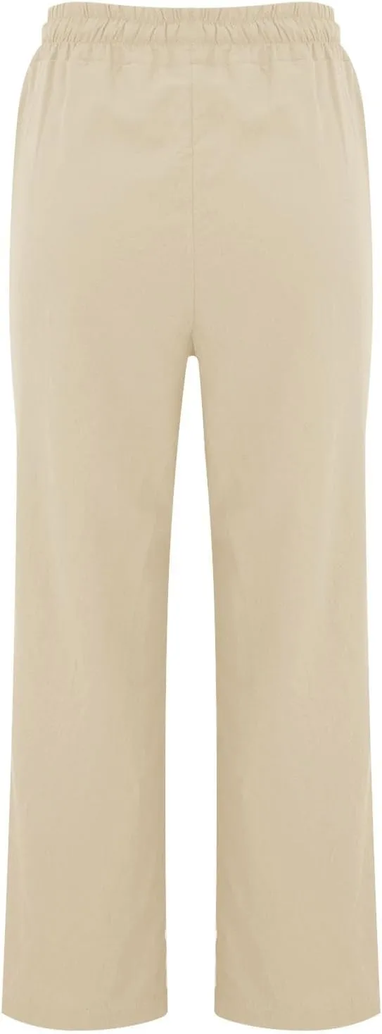 GIERIDUC Women's Cotton Linen Summer Palazzo Pants Casual Flowy Wide Leg Beach Trousers with Pockets Spring Outfits 2025