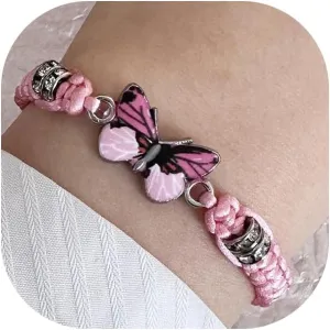 GIGB PBDK Always Believe In Yourself Butterfly Bracelet for Women,Adjustable Handmade Braided Rope Bracelet Cute Colourful Butterfly Bracelet Charm Jewelry Gift