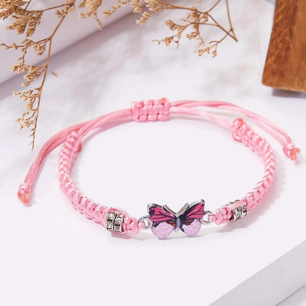 GIGB PBDK Always Believe In Yourself Butterfly Bracelet for Women,Adjustable Handmade Braided Rope Bracelet Cute Colourful Butterfly Bracelet Charm Jewelry Gift
