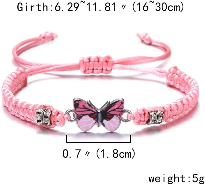 GIGB PBDK Always Believe In Yourself Butterfly Bracelet for Women,Adjustable Handmade Braided Rope Bracelet Cute Colourful Butterfly Bracelet Charm Jewelry Gift