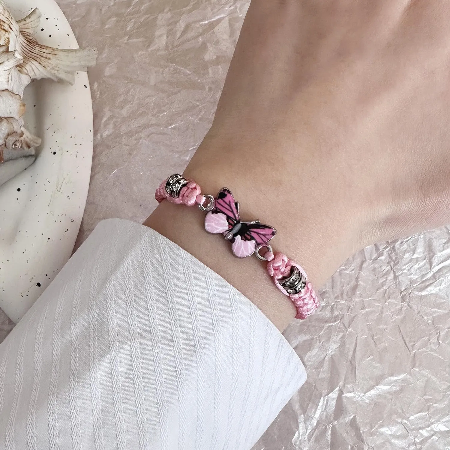 GIGB PBDK Always Believe In Yourself Butterfly Bracelet for Women,Adjustable Handmade Braided Rope Bracelet Cute Colourful Butterfly Bracelet Charm Jewelry Gift