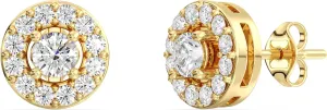 Gilded Lab-Grown Diamond Stud Plus Round Halo Earrings for Women, Round Cut, 4-Prong, Push Back, 925 Sterling Silver or 14KTGold-Plated, F Color SI1