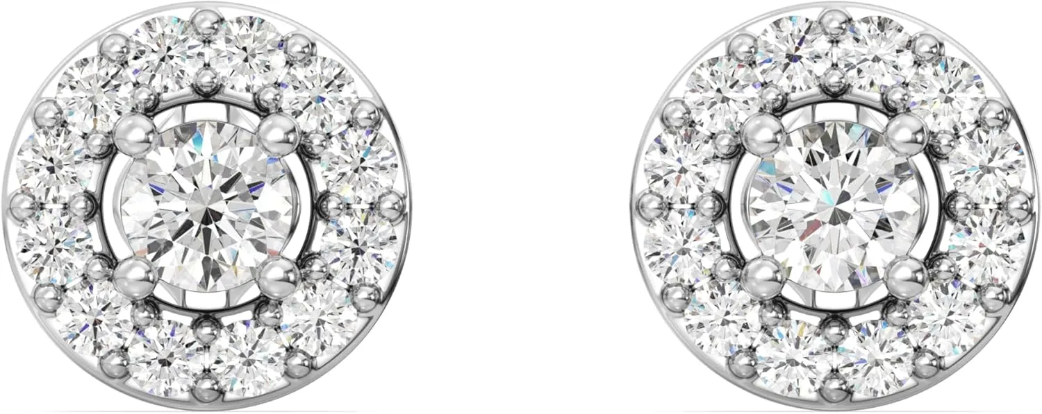 Gilded Lab-Grown Diamond Stud Plus Round Halo Earrings for Women, Round Cut, 4-Prong, Push Back, 925 Sterling Silver or 14KTGold-Plated, F Color SI1