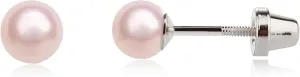 Girls 14K Gold Plated or Sterling Silver 4-5mm Cultured or Simulated Pearl Earrings with Safety Screw Backs for Babies, Toddlers, Teens, or Women