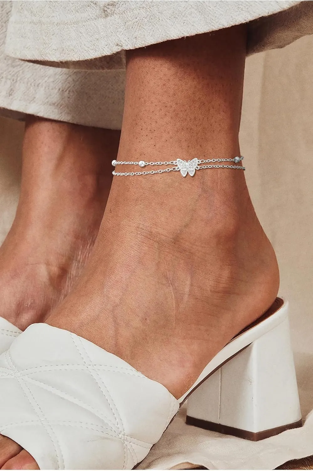 Gold Ankle Bracelets Stack 14K Gold Filled Dainty Rhinestone Cute Leaf Beaded Anklets Beachy Boho Jewelry Sets Gifts for Women