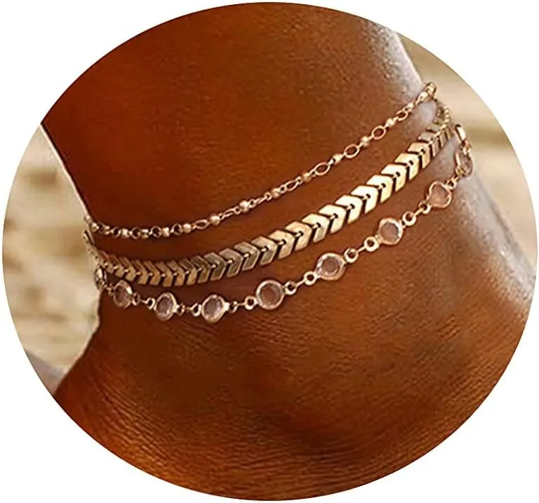 Gold Anklet Bracelets for Women 18K Gold Plated Dainty Layered Anklet Heart Ankle Chain Flat Anklets for Women