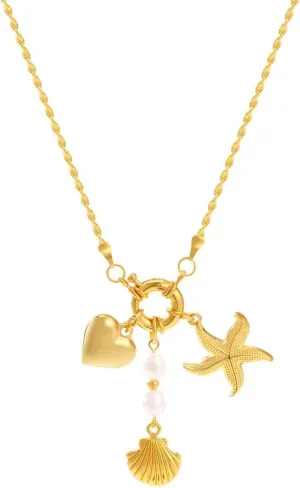 Gold Charm Necklace for Women Beach Starfish Pendant Necklace Seashell Shell Pearl Heart Necklace for Summer Beachy Holiday Jewelry Gifts