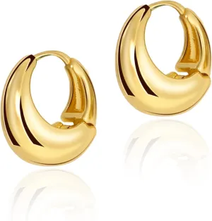 Gold Chunky Earrings for Women, Thick gold Geometric Huggie Hoops Dangle Hypoallergenic Earrings Holiday Party Present Jewelry Gifts