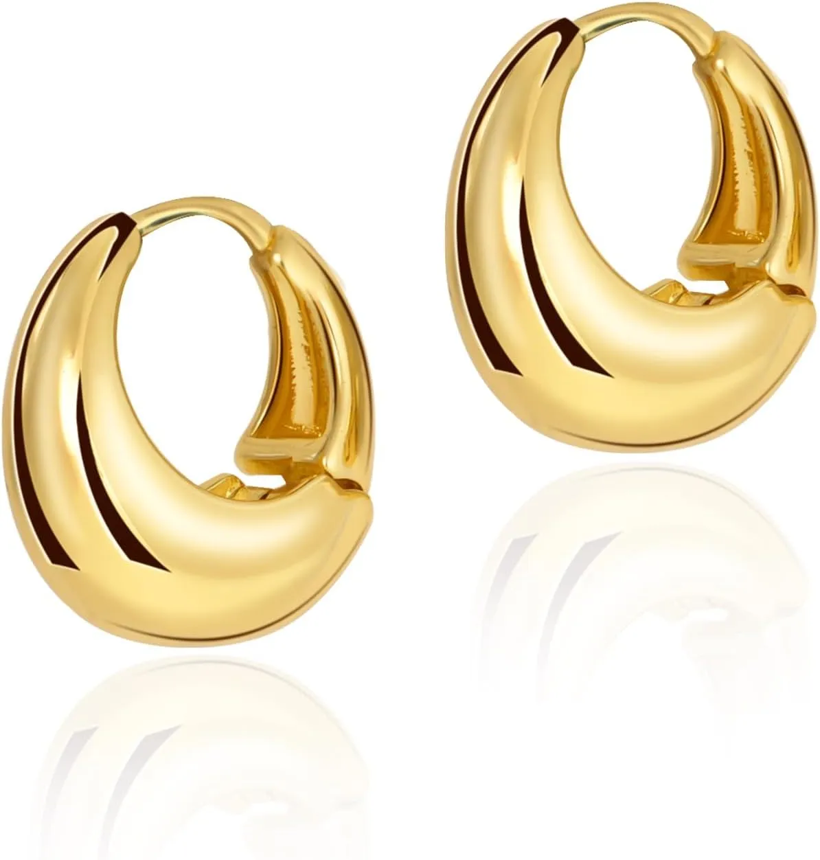 Gold Chunky Earrings for Women, Thick gold Geometric Huggie Hoops Dangle Hypoallergenic Earrings Holiday Party Present Jewelry Gifts