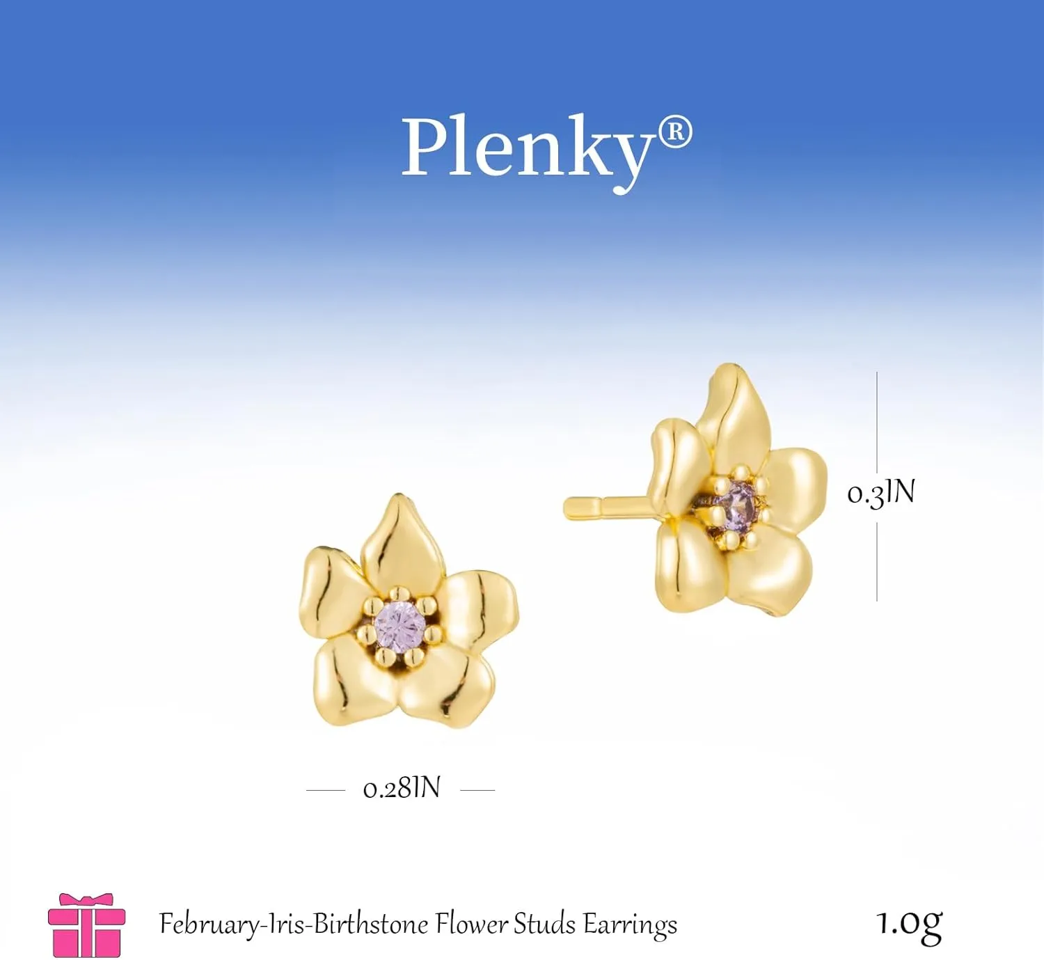 Gold Earrings-14K Gold Plated Flower Earrings Dainty Birthstone Cubic Zirconia Studs Flower Earrings for Women Birthday Gift for Her