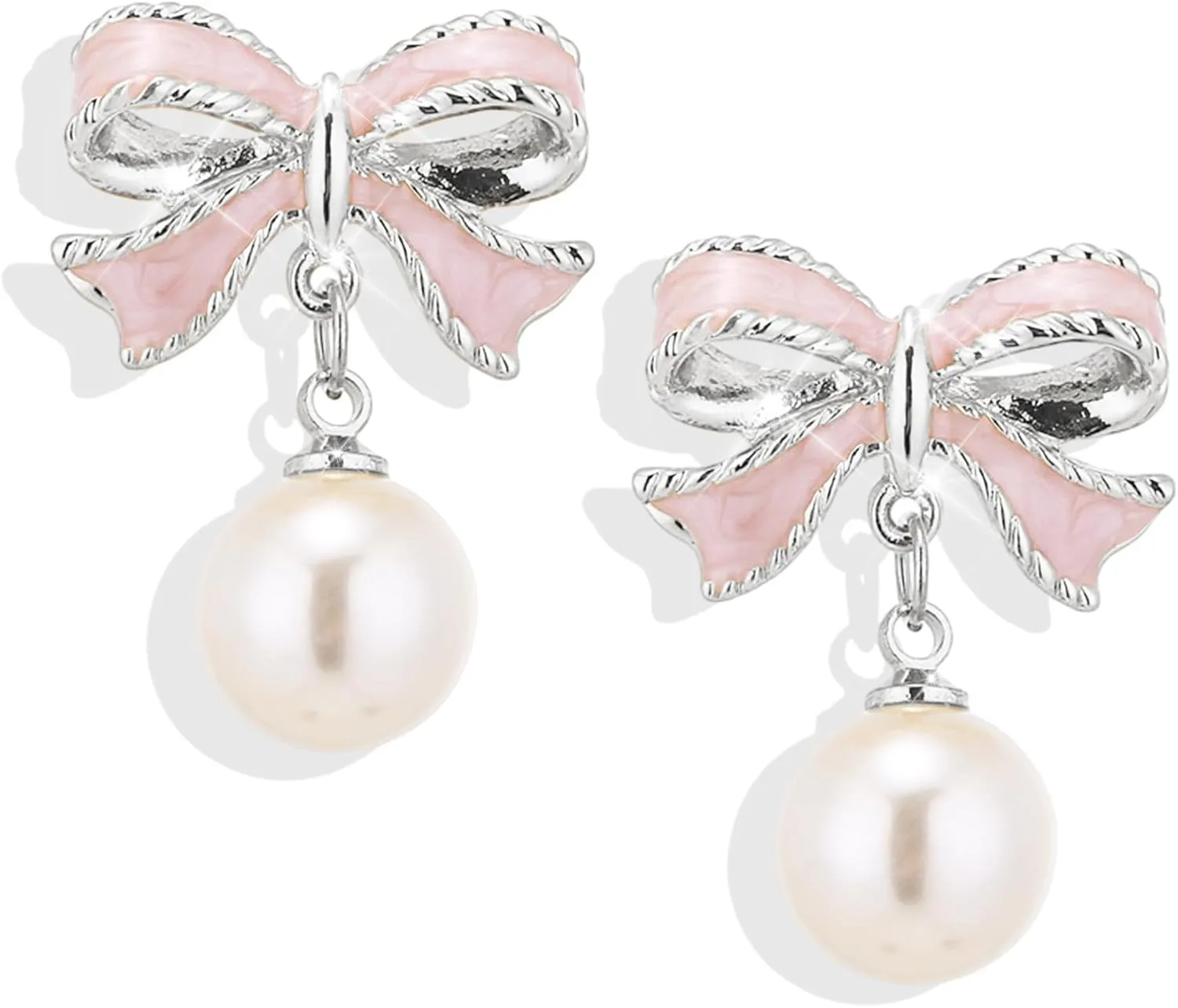 Gold Pearl Bow Earrings for Women Ribbon Dangle Drop Stud Earrings Silver Dainty Faux Pearl Earrings for Women Jewelry for Mom Her