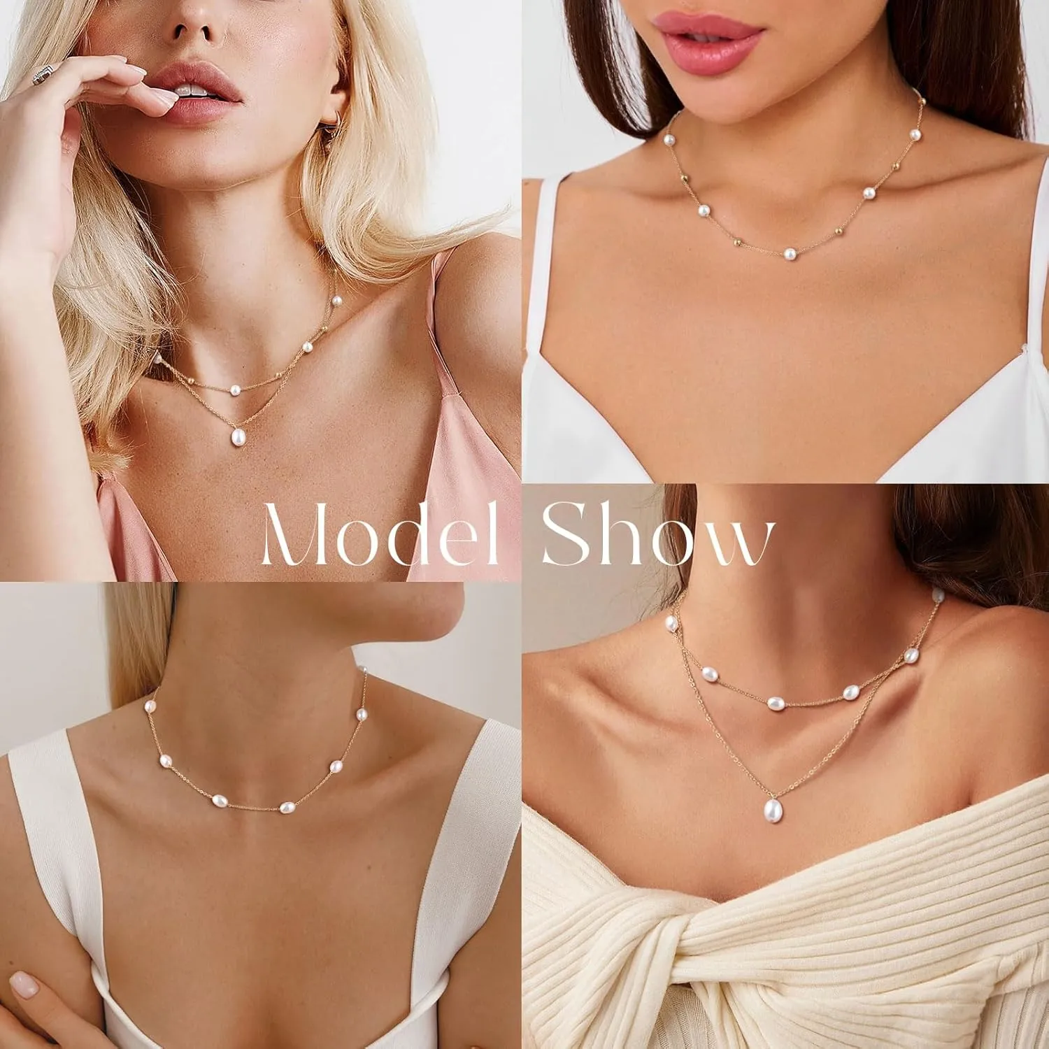 Gold Pearl Necklace for Women 14K Gold Plated Pearl Choker Layered Necklaces for Women Trendy Dainty Pearl Chain Summer Beachy Jewelry Gifts