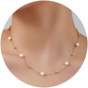 Gold Pearl Necklace for Women 14K Gold Plated Pearl Choker Layered Necklaces for Women Trendy Dainty Pearl Chain Summer Beachy Jewelry Gifts