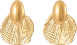 Gold Seashell Earrings for Women Dangle Chunky Fan-shaped Shell Chunky Statement for Women Hypoallergenic Lightweight Dainty Vintage Jewelry Gifts