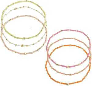 Gold Seed Beaded Bracelets Set for Women, 6Pcs Colorful Boho Friendship Beads Stackable Stretch Bracelet Summer Beach Jewelry Gift
