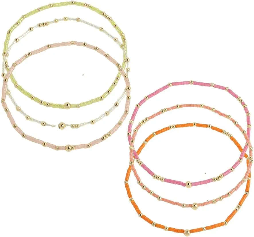Gold Seed Beaded Bracelets Set for Women, 6Pcs Colorful Boho Friendship Beads Stackable Stretch Bracelet Summer Beach Jewelry Gift